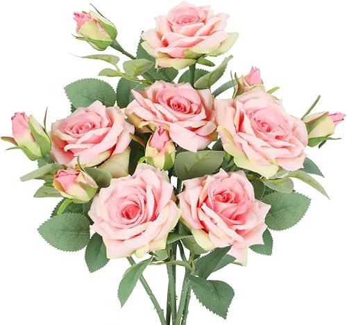 KOSHIFU 6 Piezas Ramos de Flores Artificiales Rosas Artificiales de Seda Flores Artificiales para Exteriores Flores de Seda Rosa Decoración para Hogar Boda Centro de Mesa Interior Floral Color Rosa