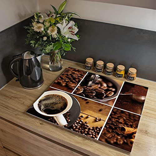 banjado® Herdabdeckplatte Glas 1-teilig 70x52 cm/Schneidebrett Herdabdeckung mit Motiv Kaffee&Schokolade/Herdabdeckplatten Ceranfeld 1teilig / Schneidebrett Glas individuell einsetzbar