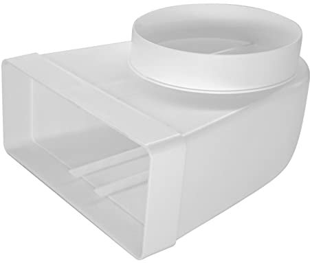 Steinberg14 Weiß Ø 150mm - 220x90mm Umlenkstück 90° Kanal Eckig auf Rund, Rohr/Kanalverbinder