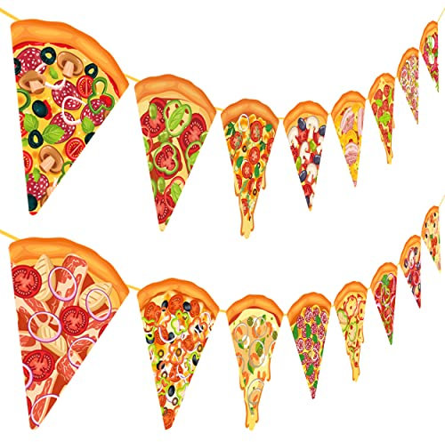 Pizza-Party-Banner, Pizza-Geburtstagsparty-Dekorationen, 2 Stück, Pizza-Girlande, ausgeschnittenes Banner für Pizza-Zeit-Thema, Babyparty-Zubehör