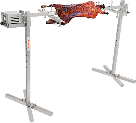 VEVOR Girarrosto Spiedo BBQ 42W in Acciaio Inox Elettrico Capienza Max. 41 kg per Maiale Agnello Altezza Regolabile 40,5-79 cm, Kit di Girarrosto Spiedo per BBQ Festa Evento Esterno Lunghezza 117 cm