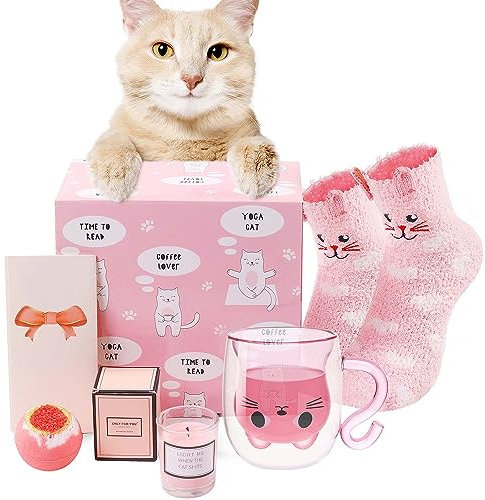 Luka Tech Double Wall Glass Cute Cat Tea Cup Coffe mug, Unique Birthday Gifts ideas Funny Christmas gifts for Women,Wife,Mum,Her,Girl,Teacher,Friends,Mothersday,Valentines
