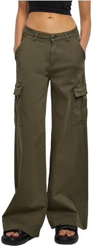 Urban Classics Damen Ladies High Waist Wide Leg Twill Cargo Pants