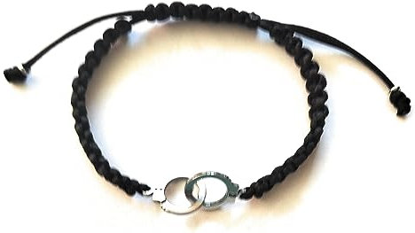 Bracelet menottes en acier inoxydable, macramé en fil de soie noir. Ajustable. Fait main Moderne, tendance