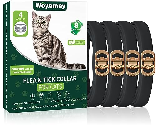 Woyamay 4 Pack Flea Collar for Cats, Cat Flea and Tick Treatment, 32-Month Flea and Tick Prevention for Cats, Waterproof Cat Flea Collar, Adjustable Cat Flea and Tick Collar for Cats Kittens, Black