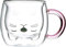 Kaffeetasse aus Glas Mit Lila Katze – doppelwandige Thermogläser Mit Henkel– Süße Tasse – Fassungsvermögen 280 ml – Hitzebeständig – Geschenke Für Frauen Kinder Zum Geburtstag Weihnachten