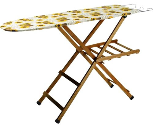 Sicignano | Mesa de planchar de madera | Tabla de planchar | Dimensiones 118 x 34 x 92 (h) cm | Ajustable en 3 posiciones | Plegable | Ligera | Porta ropa | Porta Caldera | Made in Italy (nogal)