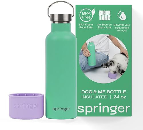 Springer Dog and Me - Botella de agua aislada de acero inoxidable de 24 onzas, fría durante más de 12 horas, botella de agua portátil para perros con cuenco de agua de viaje integrado para perros,