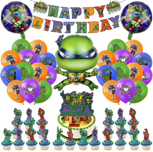 Geburtstag Deko,53 Stück Kinder Geburtstagdeko,Latexballon,Wimpel,Cupcake Toppers,Latexballons