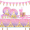 FAELNK Schloss Partygeschirr Set Kindergeburtstag Deko Geburtstag Partygeschirr Set Geburtstagsteller Pappbecher Tischdecke Strohhalme Banner Servietten Messer und Gabel für 10 Gäste
