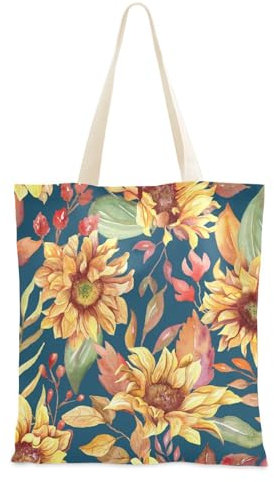 FRODOTGV Wasserfarben-Sonnenblumen-Muster, einfache Canvas-Tragetasche für Damen, Strandtasche, Geschenke, Leinentaschen mit Griffen, günstige Tragetasche, einfarbig, Aquarell-Sonnenblumen-Muster,