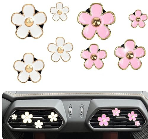 JJiaoLinin Ensemble de Clips de Ventilation Fleur de Marguerite,8 Pack Fleur Ventilation Clip De Voiture Décoration Intérieure Accessoires de Décoration D'intérieur de Voiture Pour Femmes Filles