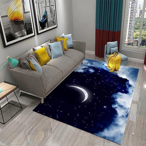 3D-Druck Weicher Kinderzimmerteppich Mond Sterne Sternenhimmel Landschaft 160 X 230 Cm / 62,99 X 90,55 Zoll - Rutschfester Teppich Mit Niedrigem Flor - Waschbar - Anti-Flecken, Fusselt Nicht: -9V2S6S9