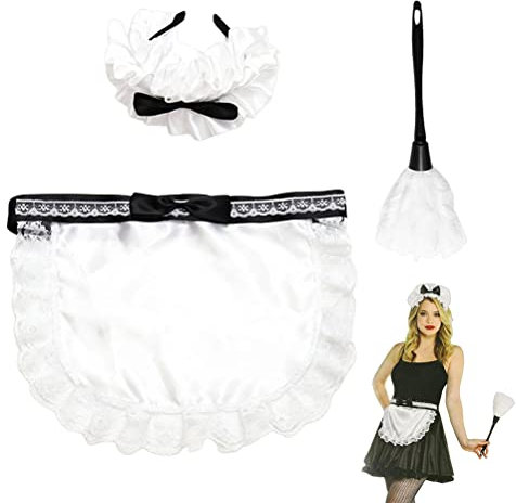 Srliya Decorazioni di Halloween Set di Accessori per Costume da Donna delle Pulizie della Cameriera Set di Cerchi per Capelli in Pizzo Anime Grembiule Arruffato Spolverino di Piume per