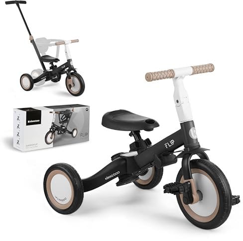 KikkaBoo Triciclo Evolutivo de Bebé 5 en 1 Flip, Bicicleta Niños Desde 1 Año hasta 5 años, Trike, De Triciclo a Bicicleta con o sin Pedales, Ajustable y Transformable, Negro