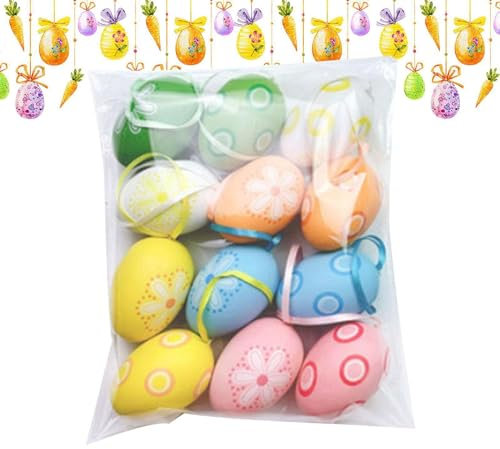 Muuzebsy Decorazioni per albero di Pasqua, confezione da 12 uova di Pasqua per decorazioni per alberi, decorazioni per ciondoli, uova di Pasqua, ornamenti artigianali per feste di festa