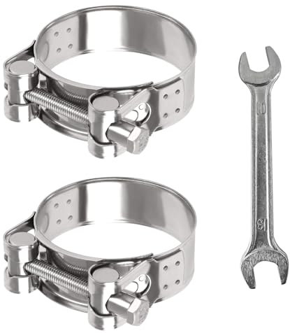FINEASY 2 Piezas Abrazaderas Metalicas para Tubos con Llave, Inoxidable Abrazadera Clip Tubo Acero, Abrazadera de Gran Presión, Abrazadera de Tubo de Escape de Moto, Antioxidante y Duradera (52-55mm)