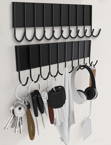 2Pcs Magnetic Key Holder For Fridge With 10 Hooks, Magnetic Utensil Holder For Wall, Strong Magnetic Key Hanger Hook Organizer, Magnent Key Rack For Kitchen Metal Door Grill Tool Coat Towel Purse