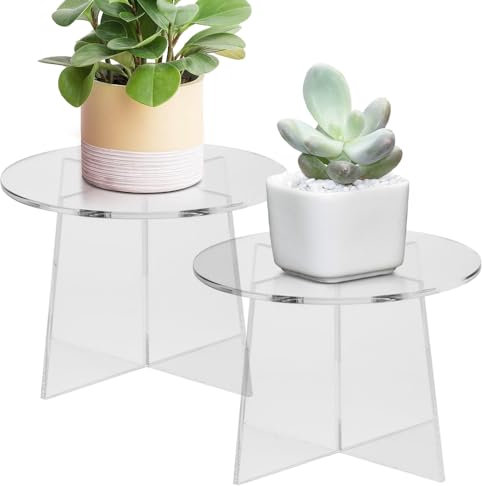 kosingna 2 Pack Clear Acrylic Plant Stand Indoor Multifunctional Display Stand Modern Home Room Decor Stand Small Table Plant Holder Desktop Planter Stand