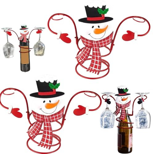 Christmas Metal Wine Rack - 2Pcs Bottle Holder & 2 Glasses, Cute Christmas Decor for Home Party