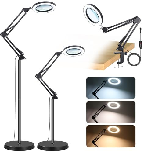 NZQXJXZ 10X Loupe de Lecture avec Lumière et Support, 3 en 1 Lampe Loupe en Verre Véritable, 3 Modes de Couleur 10 Loupe de Bureau Réglable en Continu pour Travaux Rapprochés, Travaux Manuels