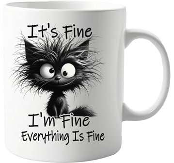 signkitsuk It's Fine I'm Fine Everything is -Funny Grumpy Cat Mug - White Ceramic Coffee Cup - Gift for Valentines, Birthdays, and Special Occasions