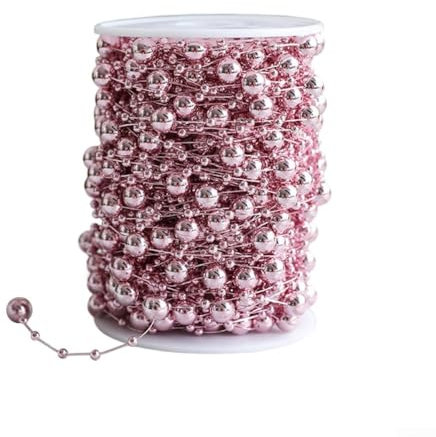 1 rouleau de chaîne de décoration pour sapin de Noël, guirlande de perles en cristal, perles acryliques pour décoration de fête (rose)