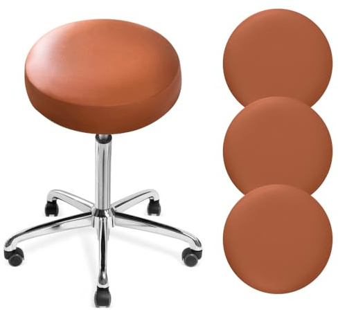 DONGKER Hocker Bezug Rund, 4 Stück PU-Leder Hockerbezug, Durchmesser 30-36cm, Dehnbar Knitterfrei Hocker Rundbezug für den bezug für Barhocker Rund