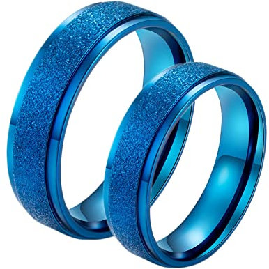 Hoisy Eheringe Damen, Partnerringe Blau 6MM Blauer Mattring Größe Frauen 54 (17.2) und Männer 65 (20.7)