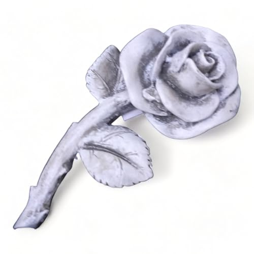 Rose avec tige - Décoration funéraire - Résistant aux intempéries - 13,5 cm - Gris