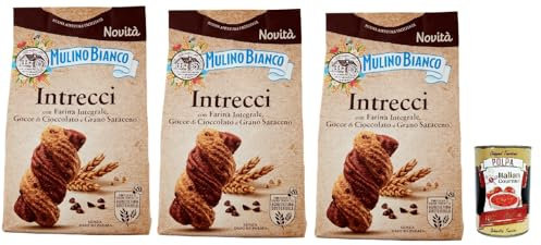 Mulino Bianco Intrecci Biscotti, Vollkorn -Kekse mit Kakao -Gebäck und Schokoladenchips, biscuits, cookies, 3x 300g + Italian Gourmet polpa 400g