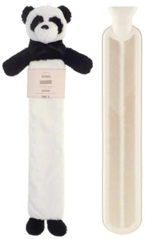 Hot Water Bottle Long with Cover 2 Litre - Fluffy Faux Fur Fleece Cover Durable Winter Warm - Natural Rubber- Pain Relief Therapy Waist & Neck Hot Water Bottle Adults and Kids (Panda)