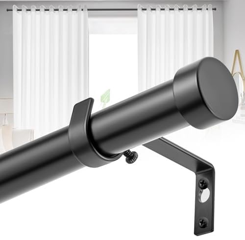 Coyfa Ausziehbare Gardinenstange Verstellbar 76-305 cm, 25 mm Durchmesser Schwarze Metall-Vorhangstange mit Halterungen und Endstücken für Wohnzimmer, Schlafzimmer und Büro