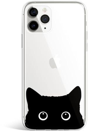 AEKPRINT Transparent Black Cat Phone Case - Clear Shockproof TPU Cover for iPhone 11, Cute Curious Cat Design