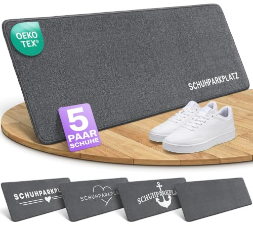 Bodenständig Schuhparkplatz Fußmatte Grau 100x33cm – rutschfeste Schuhmatte | Waschbarer Schuhteppich mit Gummiunterseite – Flache Abtropfmatte für Flur & Eingang – Schutz vor Nässe & Schmutz
