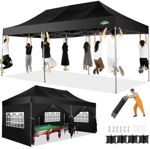 COBIZI Pavillon 3x6m Faltpavillon 3x6m Wasserdicht Stabil, Pop up Pavillon Faltbar, Partyzelt 3x6 Wasserdicht Stabil Gartenpavillon, Pavillion Klappbar UV-Schutz mit 6 Seitenwänden, Schwarz