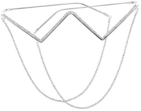 Yardenfun Halbrand Brillengestell Mit Strass Aluminium Magnesium Legierung Silberfarbene Kettenbrille Für Damen Modisches Punk Accessoire Für Partys Und Alltag