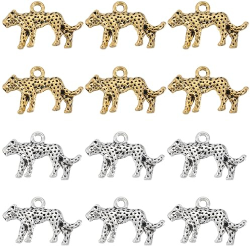 SUNNYCLUE 1 Box 60 Stück 2 Farben Leoparden Anhänger Geparden Anhänger Großpackung Antik Gold Silber Metalllegierung 3D Tiere Baumelnde Anhänger Für Schmuckherstellung Zubehör DIY Basteln Halsketten A