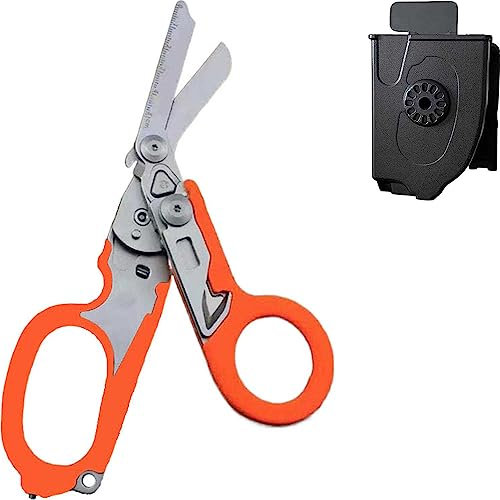 Notfallschere mit Multitool - Klappschere, Klebebandschneider, Ringschneider, Lineal mit schwarzer Hülle - vielseitiges Werkzeug für Sauerstofftanks, Glasbruch