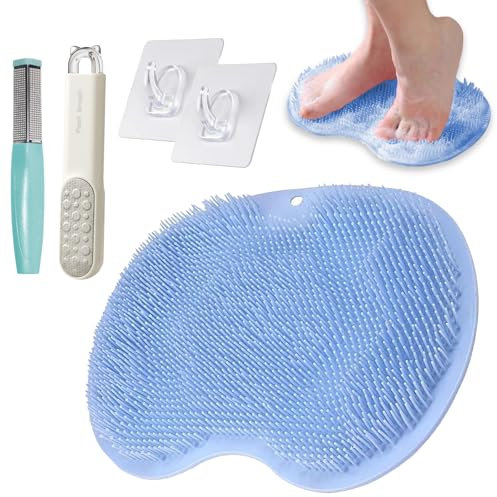 Foot Scrubber, Silicone Foot Scrubber Mat for Shower, Foot Cleaner Mat with Cuticle Files, Toe Brushes and Hooks for Foot Care Exfoliation Foot Circulation