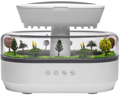 Raindrop Humidifier White Noise, 7 Color Lights Aromatherapy Oil Diffuser 250ml Cloud Rain Humidifier Microlandscape for Sleeping, UK Plug