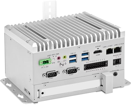 SJRC Mini PC Fanless Core i5-8265U, Industrial DIN Rail Mini Computer 2 COM RS232/RS485/422 Port, Dual Gigabit RJ45 LAN, Micro Desktop PC PCIE, 16-pin GPIO, Barebone NO RAM NO SSD