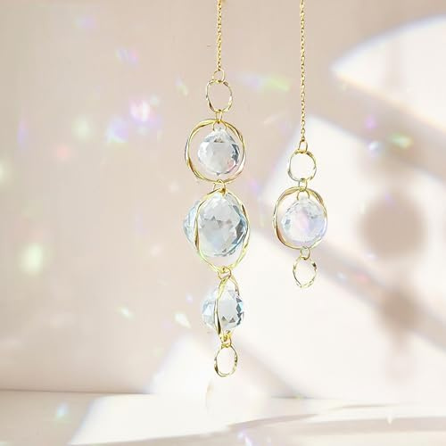 2 Stück Sonnenfänger Kristall - Hängedeko für Fenster & Outdoor‌, Lichtspiel Suncatcher Wind Chimes, Sonnenkristall zum Aufhängen