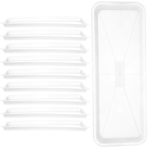 HOMSFOU Lot de 10 Plateaux pour Jardinières Rectangulaires en Plastique Blanc, Soucoupes Réutilisables pour Plantes D’intérieur, Bac à Plantes Résistant la Déformation, Accessoire