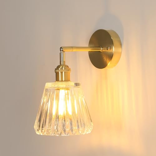 DELIPOP Applique Murale Vintage, E27 Lampe Murale Moderne Doré | Luminaire Mural Abat-Jour en Verre pour Salon Cuisine Couloir Chambre