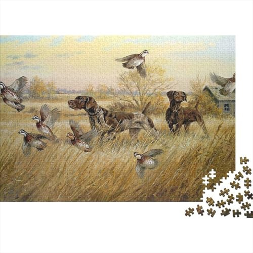 Jagd Hund 1000 Teile Puzzle Papier für Erwachsene Vögel auf Feld Puzzle Spiel Familienspaß Entspannung 52x38cm/1000pcs