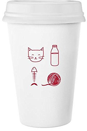 Cat Fish Bone Knitting Wool Ball Bottle Protect Animal Classic Mug White Pottery Ceramic Cup Milk Coffee Cup Gift 350 ml
