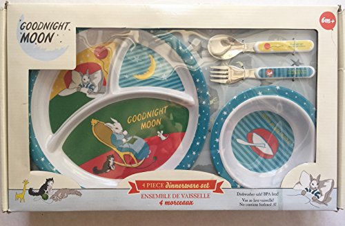 Goodnight Moon Juego de vajilla de melamina sin BPA para niños, 4 piezas