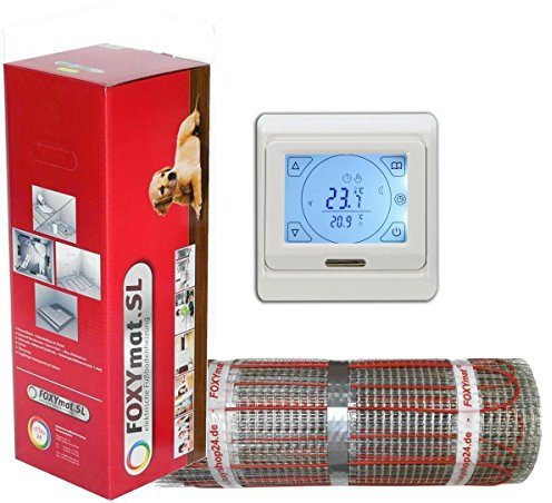 elektrische Fußbodenheizung FOXYMAT.SL RAPID (200 Watt pro m²) mit Thermostat QM-BLUE-TS, 2.5 m² (0.5m x 5m)