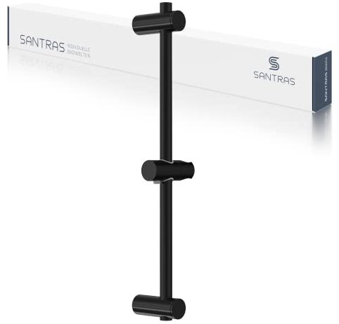 SANTRAS® Wandstange PREMIUM Schwarz 66 cm MADE IN GERMANY – Individuell verstellbare Brausestange mit 2 BOHRLÖCHERN